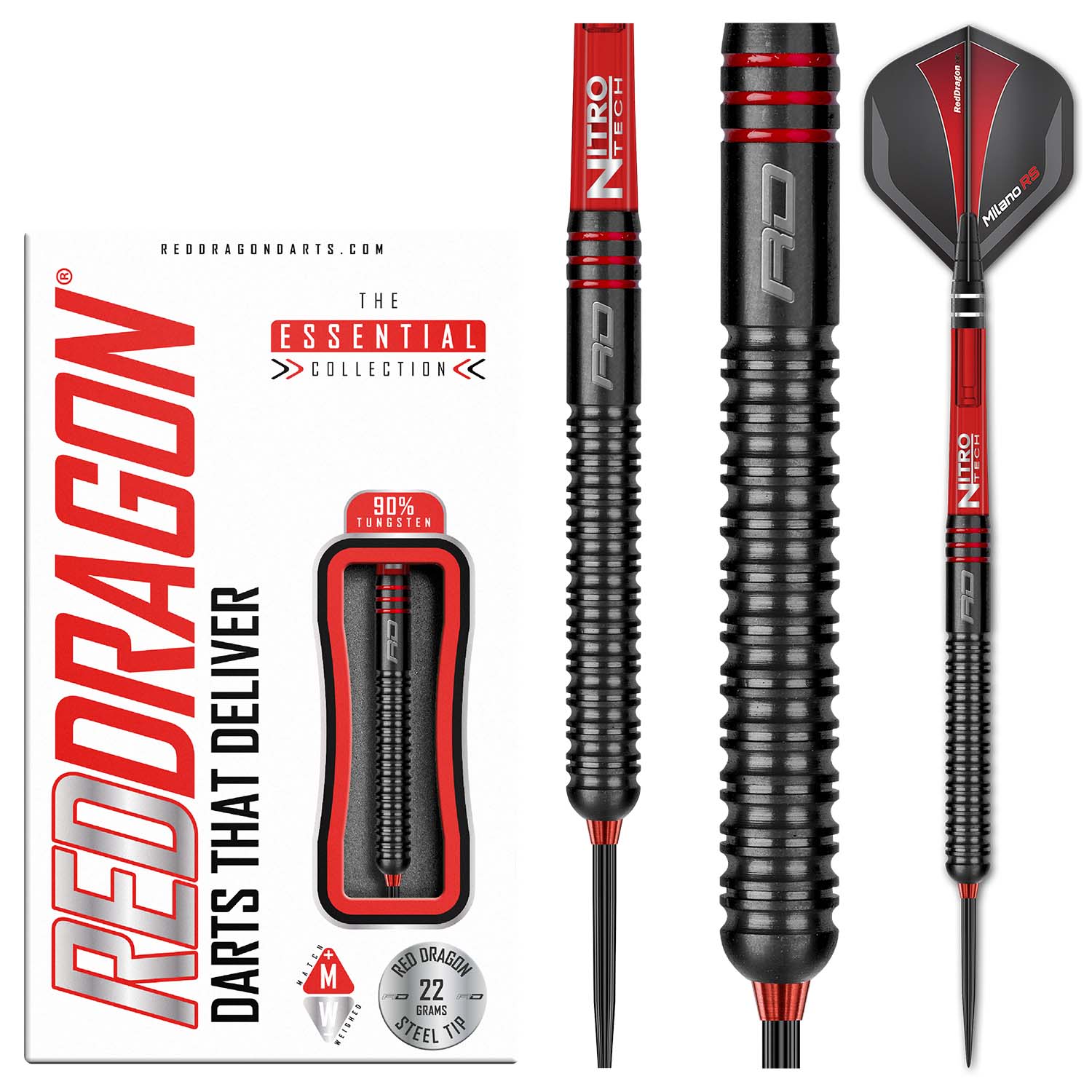 Snel expeditie Masaccio Red Dragon Milano RS2 | Steeltip dartpijlen | 90% Tungsten | 22 Gram