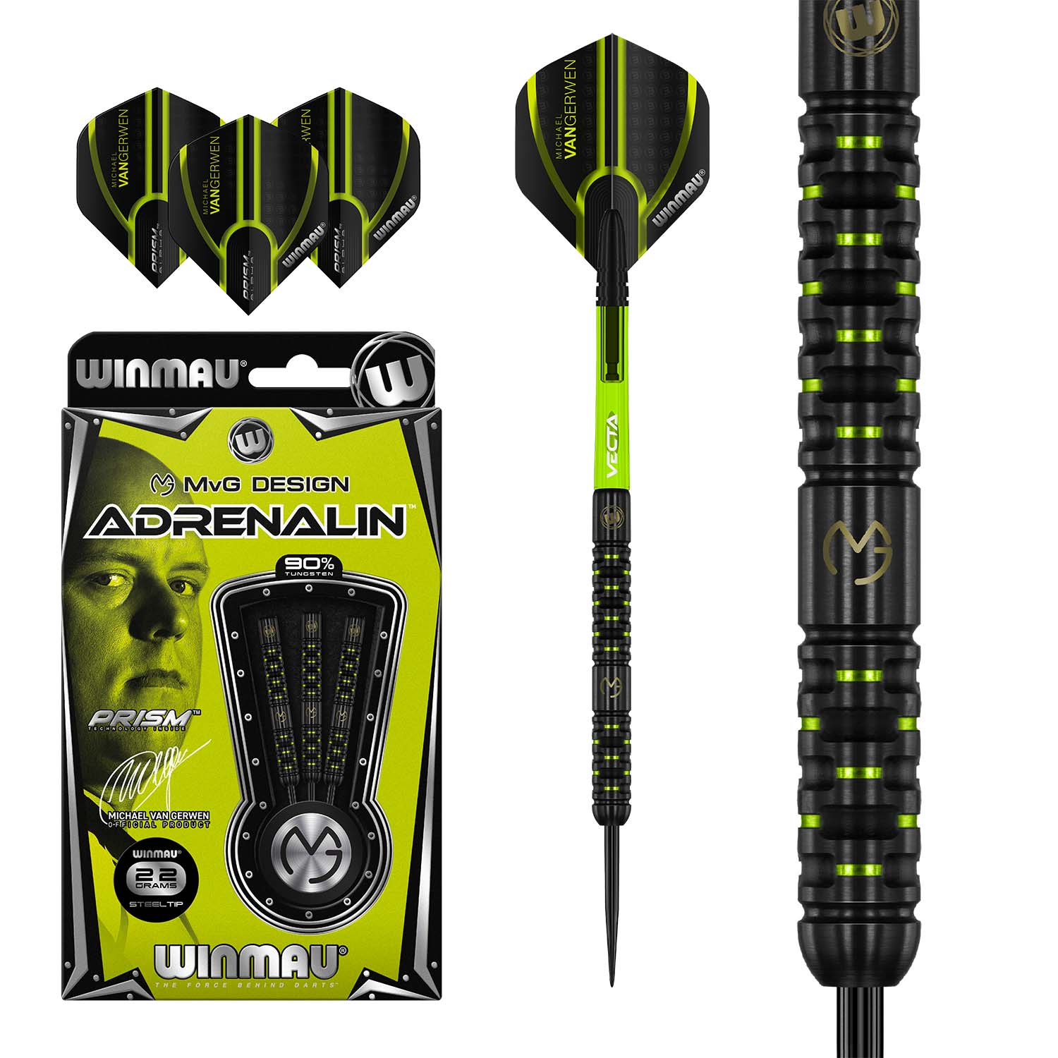 idee Aanval sponsor Winmau Michael Van Gerwen Adrenalin steeltip dartpijlen | 90%
