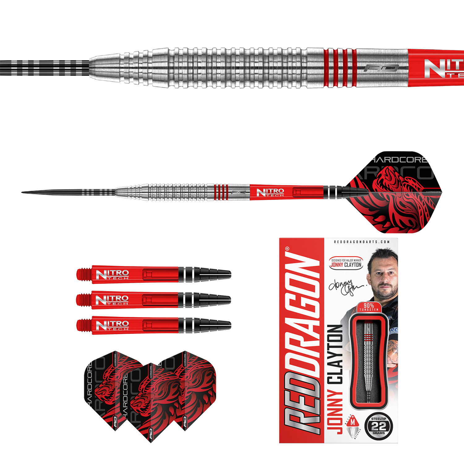 Red Dragon Jonny Clayton Original 2.0 | Steeltip dartpijlen | 90% Tungsten - Afbeelding 2