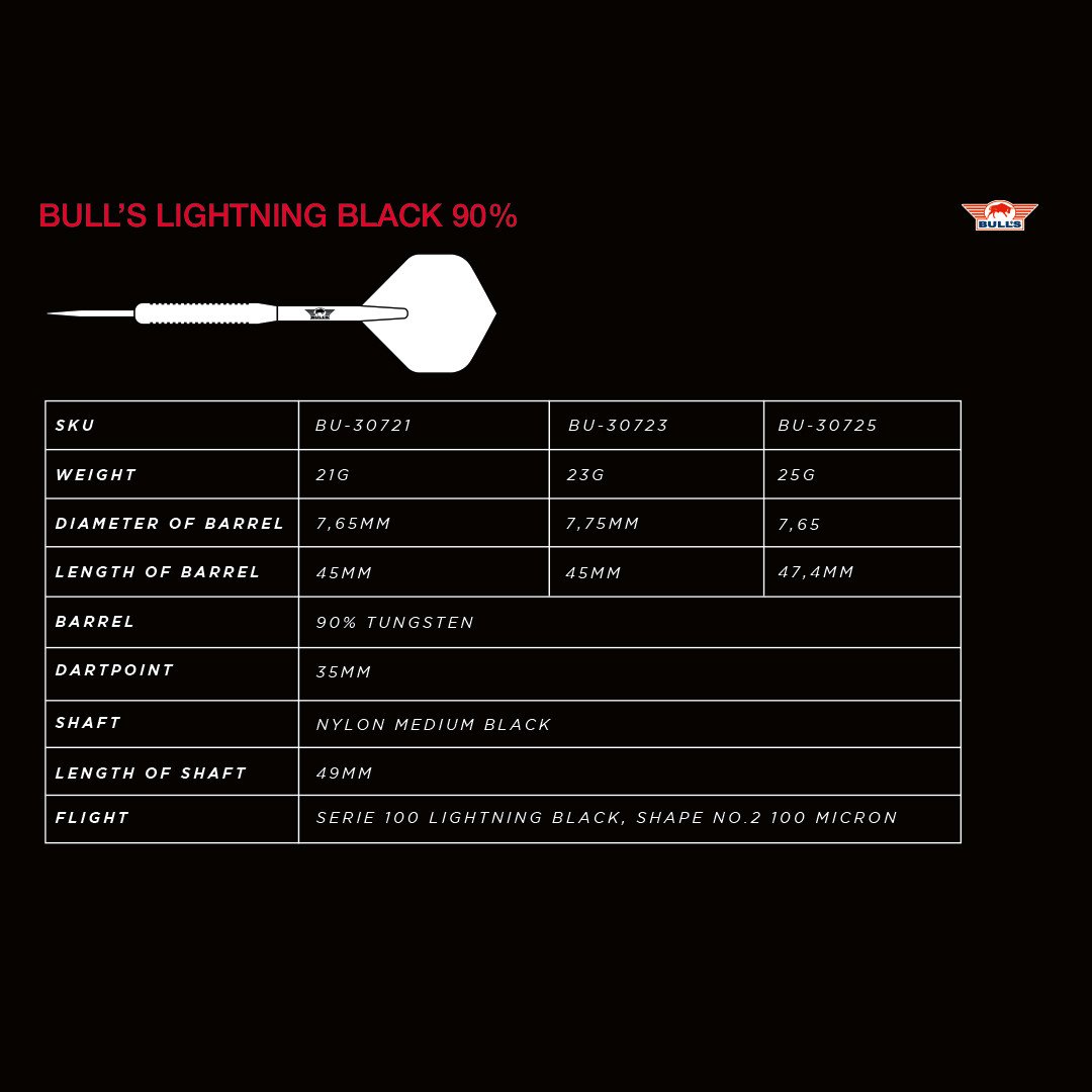 Bull's Lightning Black | 90% Tungsten | Meedere Variaties - Afbeelding 6