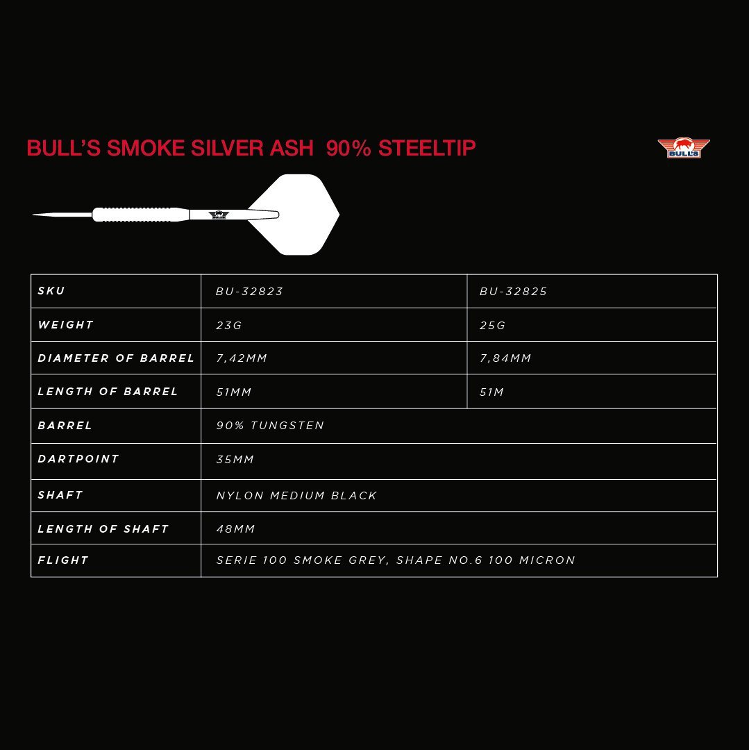 Bull's Smoke Silver Ash | 90% Tungsten | Meerdere Variaties - Afbeelding 6
