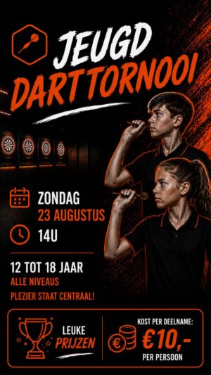 Dart tornooi zondag 23 augustus 2026 Jeugdtornooi tussen 12 en 18 jaar | 501 Dubbel uit (Single)