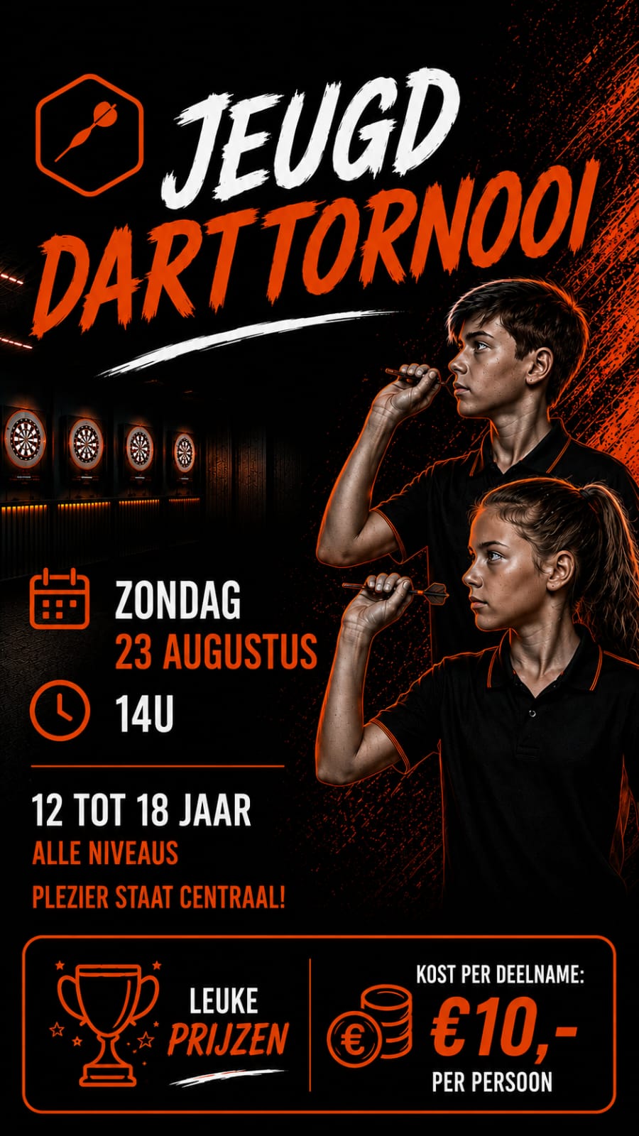 Dart tornooi zondag 23 augustus 2026 Jeugdtornooi tussen 12 en 18 jaar | 501 Dubbel uit (Single)