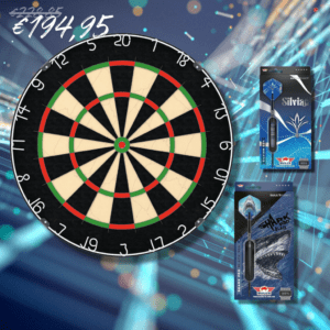 Winmau NPQ dartboard + 1x set Bull's Shark Pro Black + 1x set Bull's Silvian Steeltip Dartpijlen
