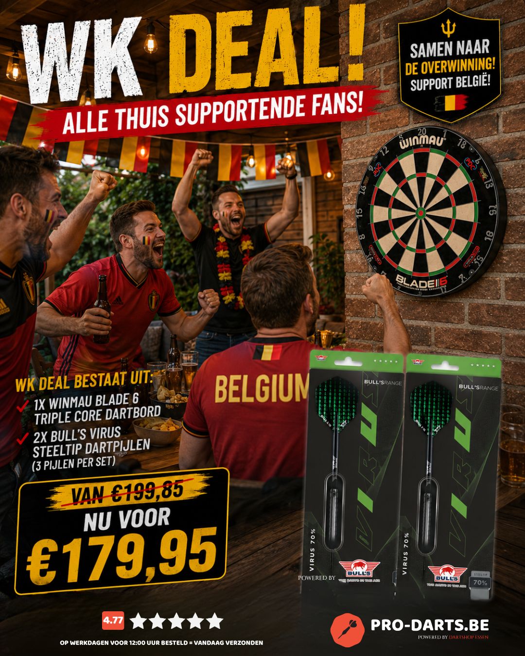 Winmau Blade 6 Triple core dartbord + 2x Bull's Virus Steeltip Dartpijlen