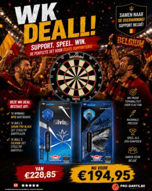 Winmau NPQ dartboard + 1x set Bull's Shark Pro Black + 1x set Bull's Silvian Steeltip Dartpijlen