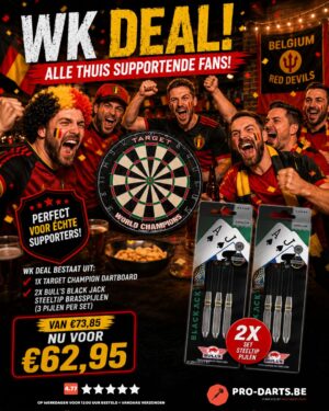 Target Champion dartboard + 2x Bull's Black Jack Steeltip Brasspijlen