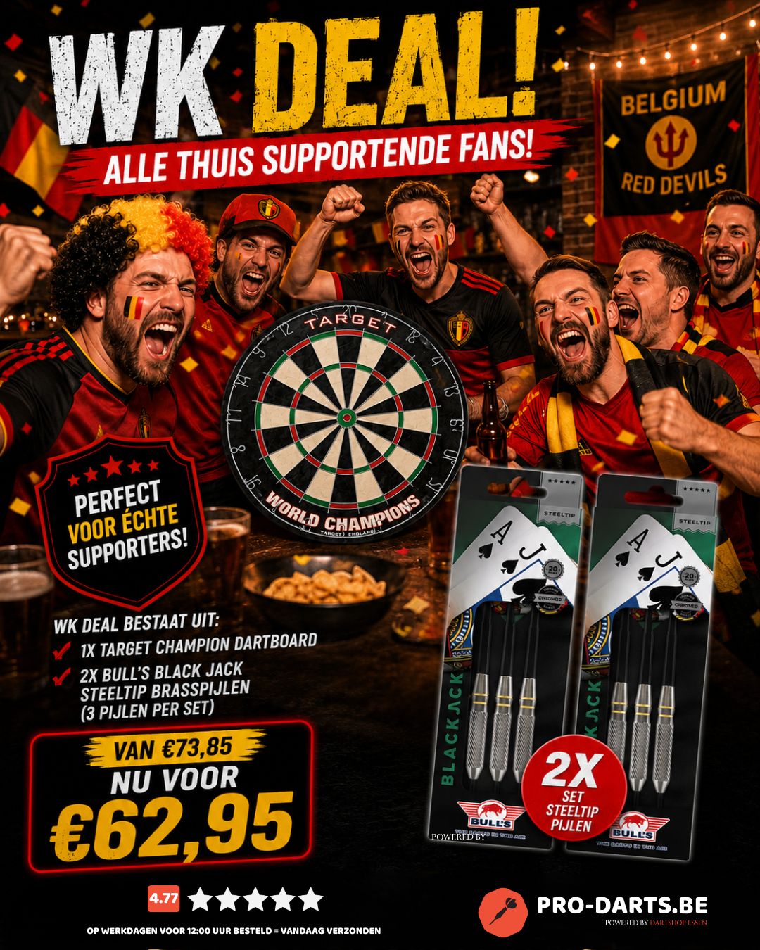 Target Champion dartboard + 2x Bull's Black Jack Steeltip Brasspijlen