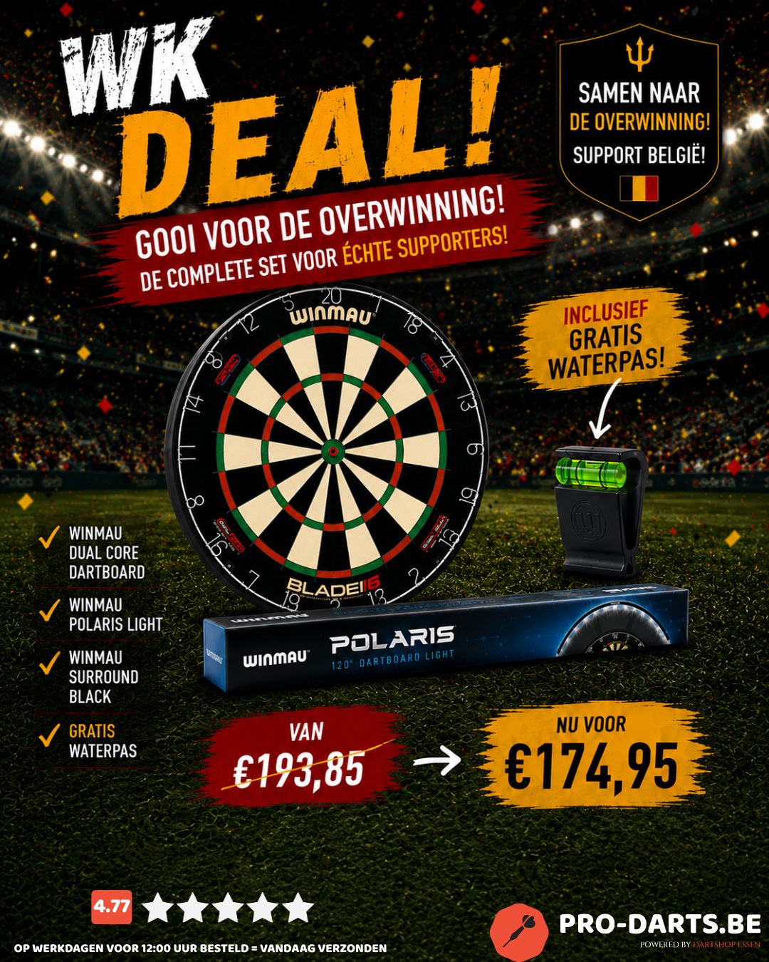 Winmau dual core dartboard + Winmau Polaris + Surround Black (+gratis waterpas)